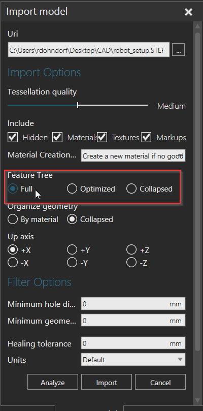 Import setting